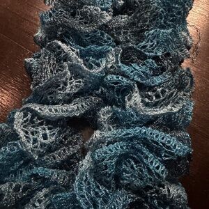 2-Handmade Ruffled scarves (light blue and multi colored)